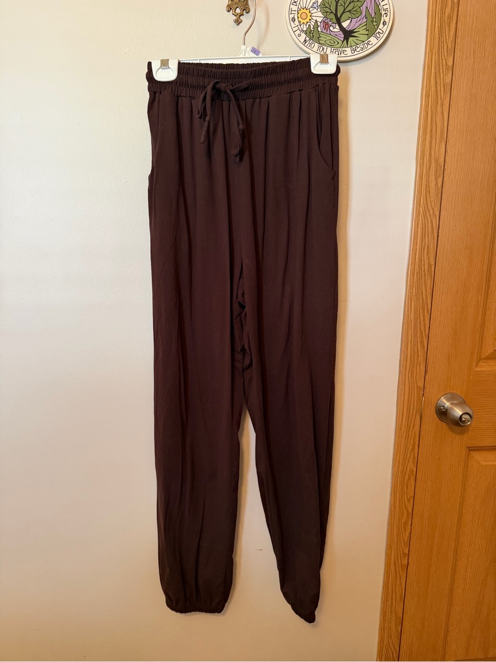 Women's Brown Drawstring Jogger Pants with Elastic Cuffs